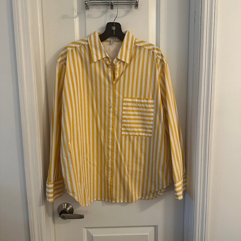 AYR The Deep End Button-Up Shirt Yellow & White Stripe Women's Size M